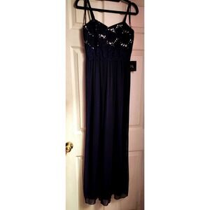 IN San Francisco Navy Blue Lace Sequin Embellished Maxi Dress Size 5